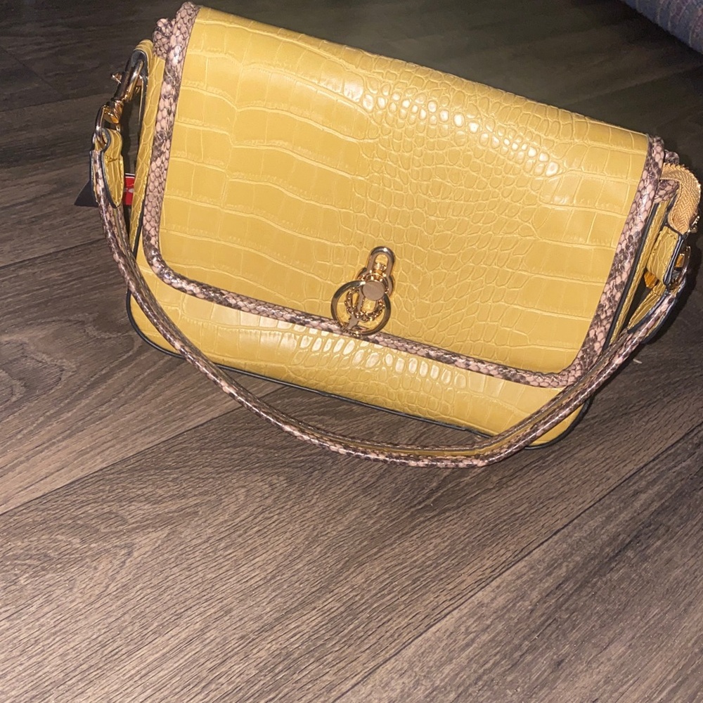 Allen Solly Mustard Croc-Embossed Shoulder Bag